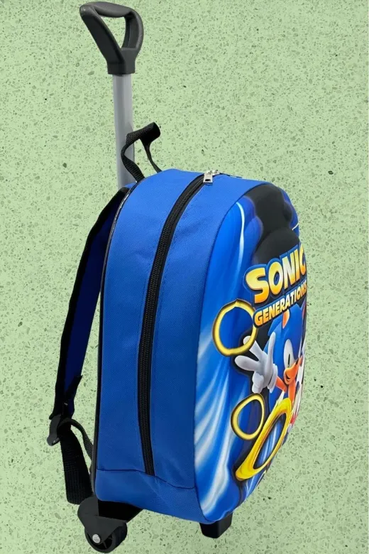 Kirpi Sonic Anaokulu Kreş Çekçekli Tekerli 3D Eva Baskılı Okul Çantası Sırt Çantası