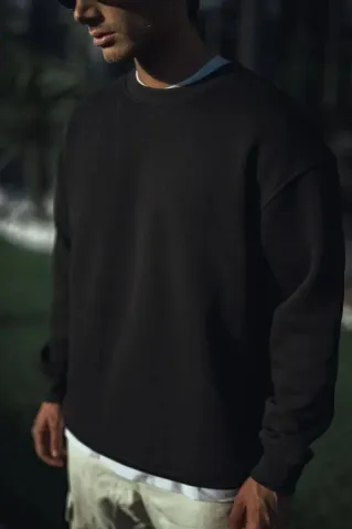 Kışlık Bisiklet Yaka Üç İplik Basic SweatShirt - Siyah - S - Siyah