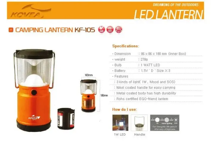 Kovea Camping Lantern/Yüksek Lümenli, Kamp Lambası