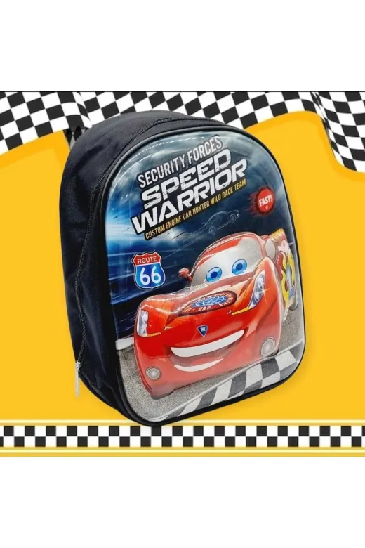 Kreş Anaokulu Sırt Çantası Şimşek Mcqueen Yarış Arabası Kabartma Baskılı 3-6 Yaş Çocuk Okul Çantası