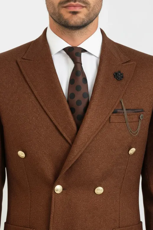Kruvaze Slim Fit Kahverengi Erkek Ceket - Wessi