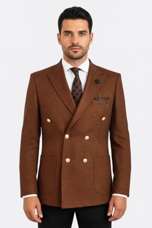 Kruvaze Slim Fit Kahverengi Erkek Ceket - Wessi