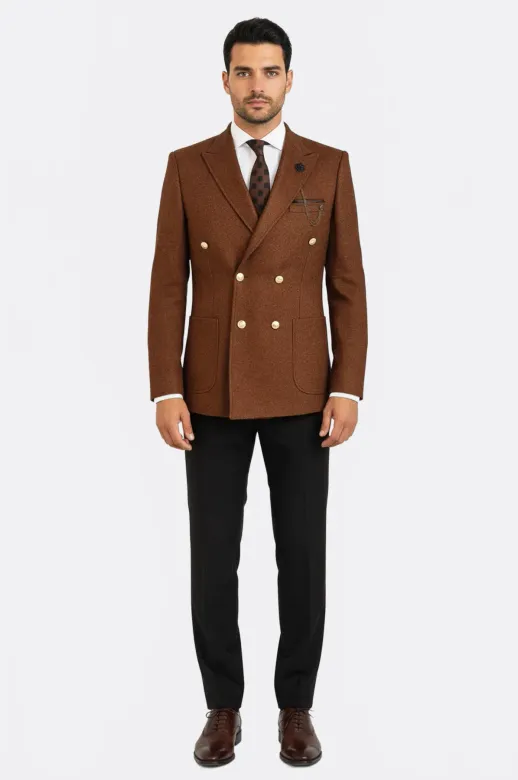 Kruvaze Slim Fit Kahverengi Erkek Ceket - Wessi