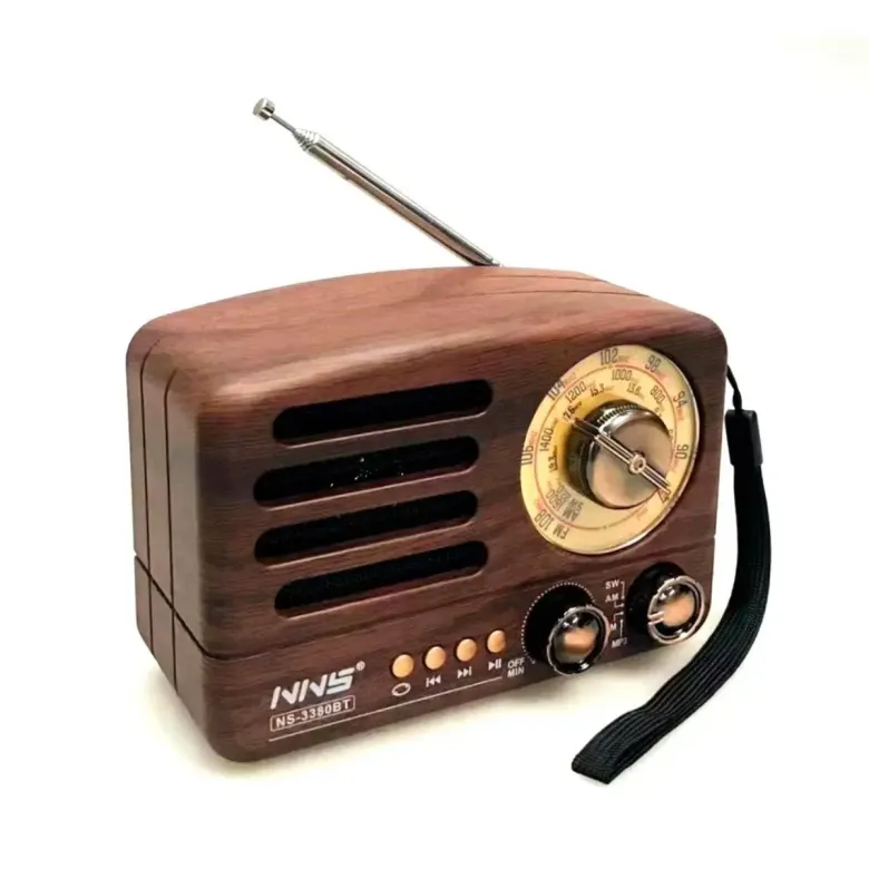 Küçük Boy Retro, Nostaljik, Ahşap Tasarım Bluetooth Hoparlörlü, Şarjlı, Taşınabilir Büyük Döndürülebilen Düğmeli FM/AM Destekli Radyo NS3380 (4745)
