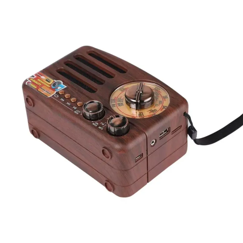 Küçük Boy Retro, Nostaljik, Ahşap Tasarım Bluetooth Hoparlörlü, Şarjlı, Taşınabilir Büyük Döndürülebilen Düğmeli FM/AM Destekli Radyo NS3380 (4745)