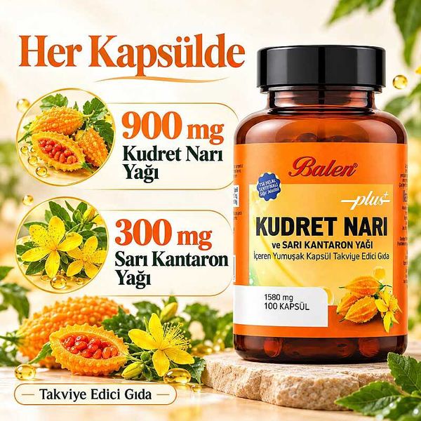 Kudret Narı Plus+ Ve Sarı Kantaron Yağı 1580 Mg 100 Kapsül