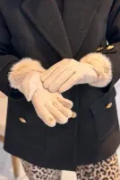 Kürk Detay Kadın Kaşe Eldiven ELD-29 Gri