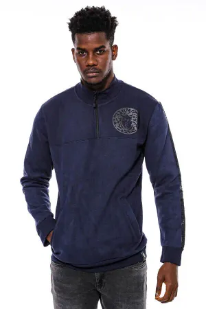 Lacivert Fermuarlı Baskılı Sweatshirt - Wessi