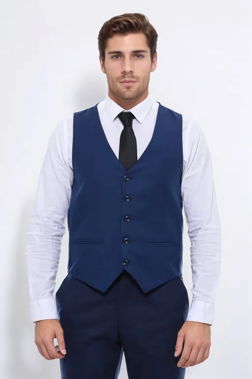 Lacivert Slimfit Düz Yelek - Wessi