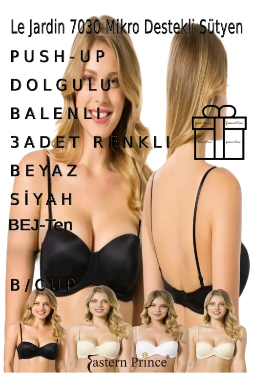 Le Jardin LEJARDIN-7030 Kadın Sütyen Push-Up Destekli Balenli Telli 7030 Elita Micro B Cup 3 Adet