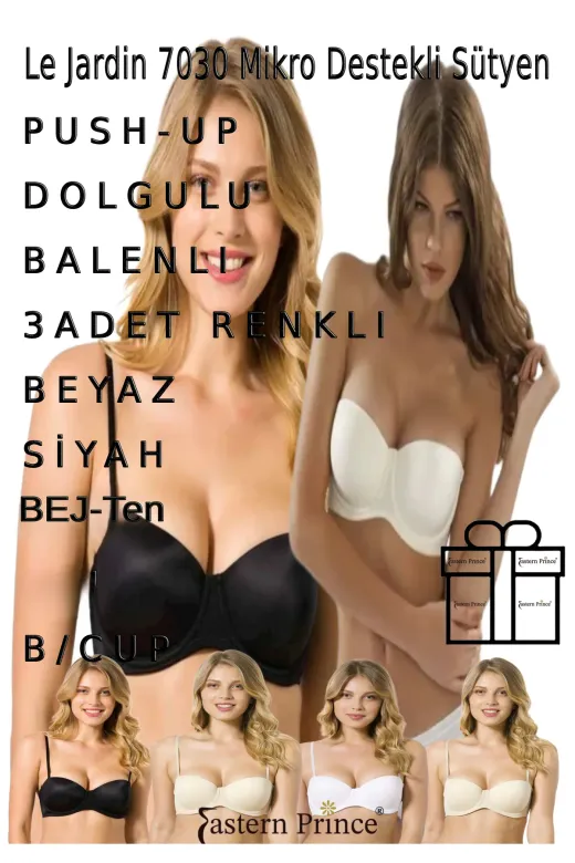 Le Jardin LEJARDIN-7030 Kadın Sütyen Push-Up Destekli Balenli Telli 7030 Elita Micro B Cup 3 Adet