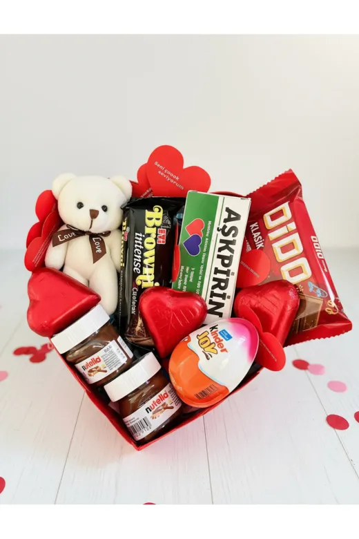 lenostra Sevgiliye-Hediye-Kutusu2 Hediye Kutusu Sevgiliye - Mini Ayıcık - Kalp Çikolata - Aşkpirin - Nutella - Kinder - Aşk Sözleri