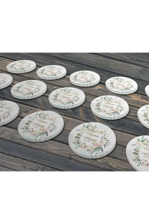 Letbil Reklam ETK00049-5 Suluboya Çiçek Modeli 2, Etiket Modeli Ürünlerinize Özel 5Cm - 100 Adet Folyo Sticker