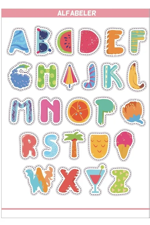 Letbil Reklam ETK00106-3348KU Eğitim Etiketleri Alfabeler Konsept Seti - 135 Adet Opak Kağıt Sticker