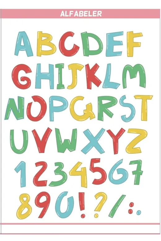 Letbil Reklam ETK00106-3348KU Eğitim Etiketleri Alfabeler Konsept Seti - 135 Adet Opak Kağıt Sticker