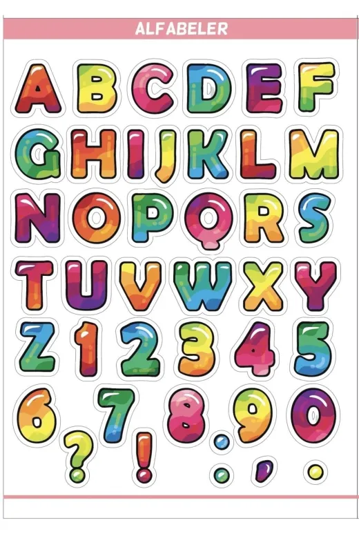 Letbil Reklam ETK00106-3348KU Eğitim Etiketleri Alfabeler Konsept Seti - 135 Adet Opak Kağıt Sticker