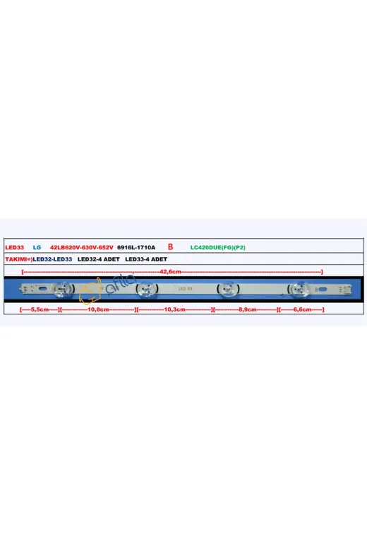 LG TV-KR30322 Lc420Due Fg P2, 42Lb620V, 6916L-1710A, 6916L-1956A, 6916L-1957A, 42Lb585V-620V Tv Led Çubuk ( B )