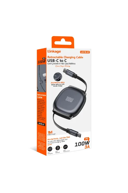 Linkage LİNKAGE LKCB-61 Lkcb-61 Pd 100W 3A, 1Metre Usb-C’Den C’Ye Geri Çekilebilir Şarj Kablosu