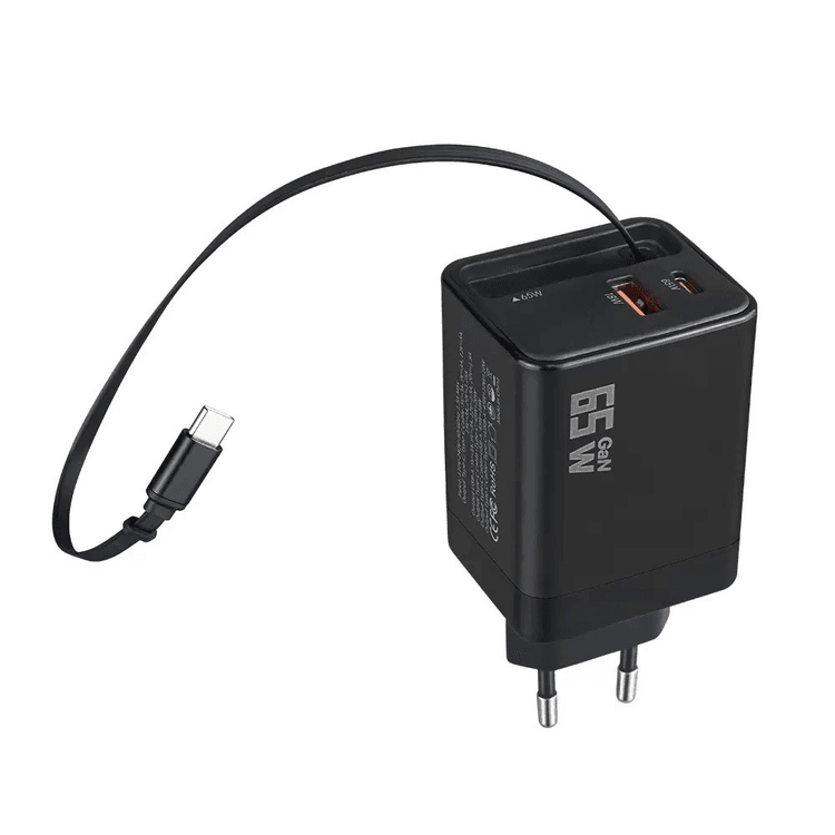 Linkage Lkc-56 Gan 65Watt 2Xusb-C + 1Xusb-A Çıkışlı, Dahili Usb-C Kablolu Hızlı Duvar Şarj Aleti