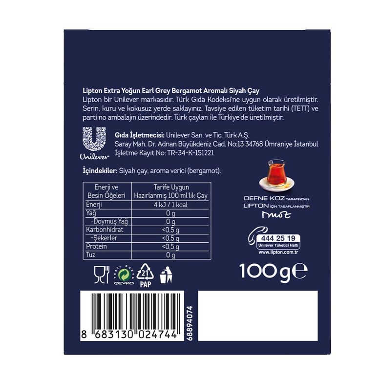 lipton65965 Lipton Extra Yoğun Earl Grey Tomurcuk Çay 100 Gr