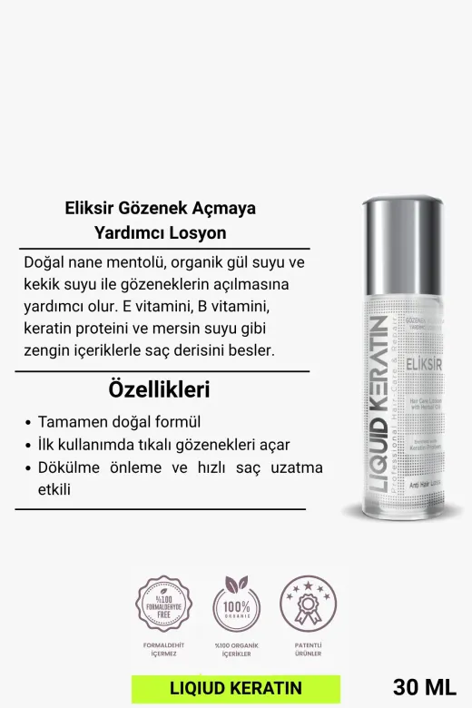 Liquid Keratin KRL100-YHB Saç Dipleri Için Gözenek Açıcı Keratin Iksir 30Ml - Doğal Içerikli Besleyici