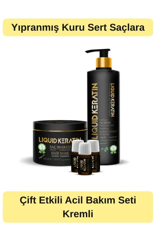 Liquid Keratin KRS3802-YHB Yıpranmış Saçlara Saç Botoksu Bakım Onarıcı Full Set (Kremli)