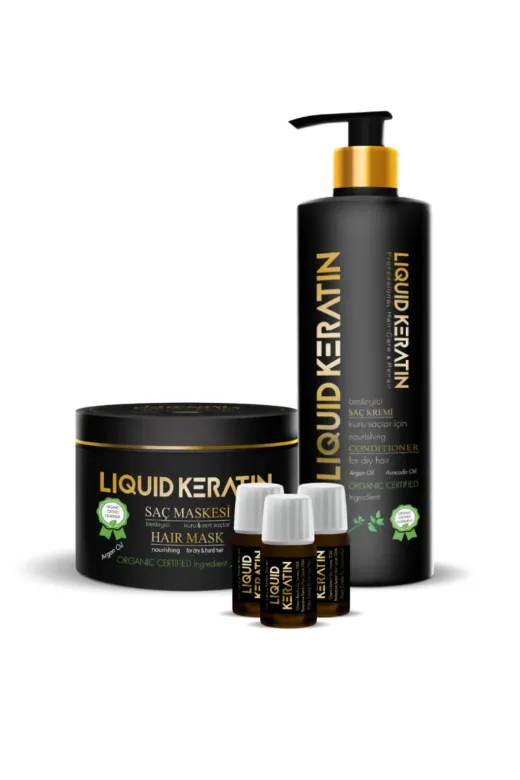 Liquid Keratin KRS3802-YHB Yıpranmış Saçlara Saç Botoksu Bakım Onarıcı Full Set (Kremli)