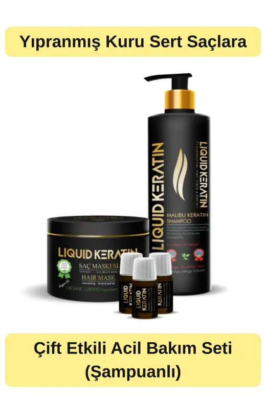 Liquid Keratin KRS5101-YHB Evde Keratin Bakımı - Yıpranan Yanan Kırılan Kuru Mat Sert Saçlar Için - Şampuanlı Süper Set