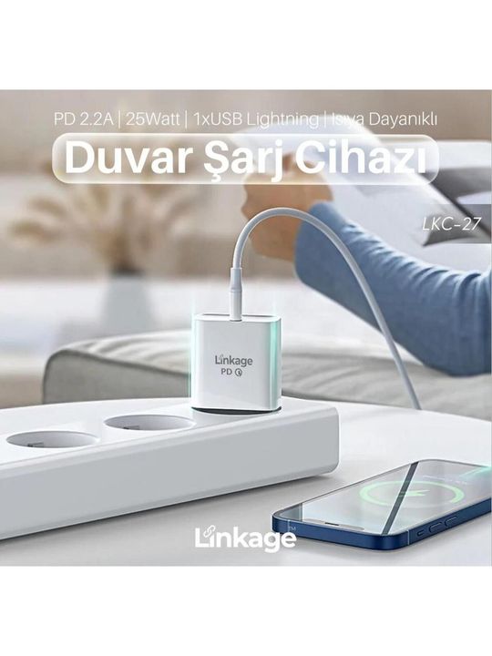 LKC-27LKC-27 Linkage Lkc-27 Pd Quick Charge 3.4A 25W 1Xusb-C Lightning Şarj Cihazı