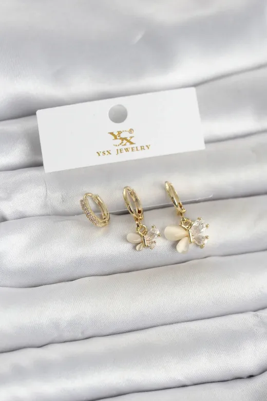 LTG Nova mythltMEYEBBKP11709 Mey İthalat® Pirinç Gold Renk Kelebek Model 3'lü Kadın Küpe