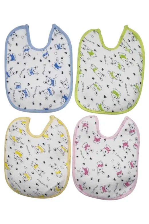 M45 Bebek % 100 Cotton Arkası Muşambalı Su Geçirmez Renkli Mama Önlüğü 8'li Set 1-2 Yaş