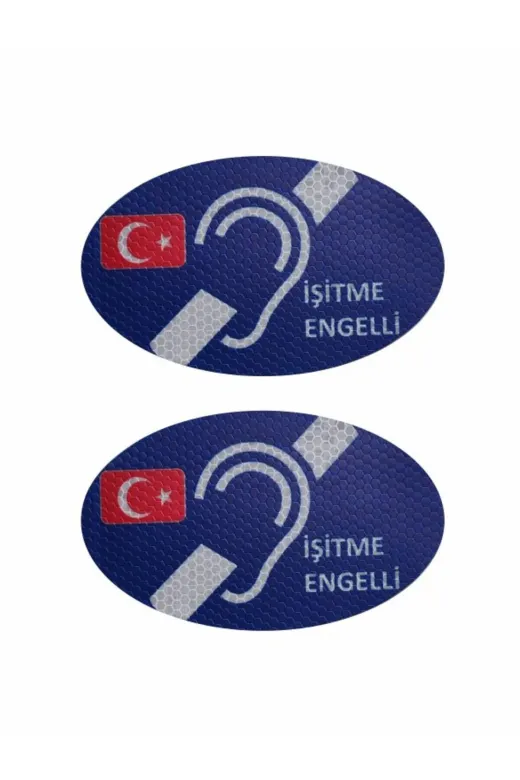 Makri mavi İşitme Engelli Oto Sticker Araç Etiketi 2 Adet (Reflektif)