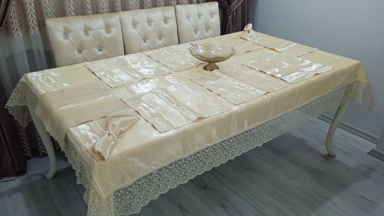 Mandaş Dertsiz kumaş 10 kişilik parlak yüzüklü yemek seti