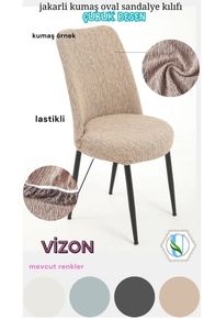 Mandaş Oval jakarlı Sandalye örtüsü   4 lı Vizon