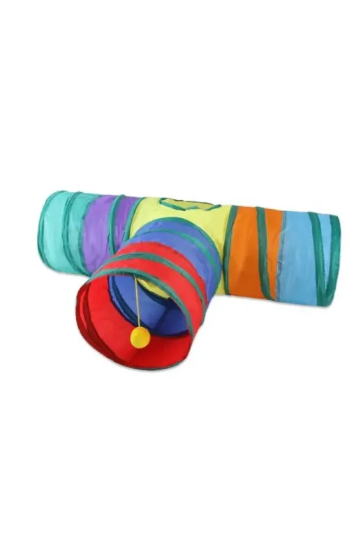 markapet KNY-TNL-TMDL Gökkuşağı Desenli T Model Kedi Oyun Tüneli, Katlanabilir 50 X 75 Cm