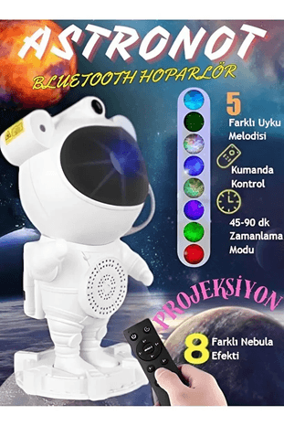 MCS-001 Astronot Bluetooth Hoparlör Galaxy Bulutsusu Ay Tavan Gökyüzü Projektör Zamanlayıcı Gece Lambası