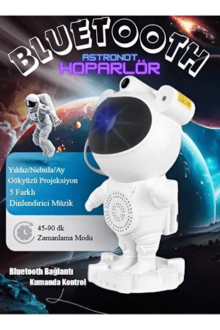 MCS-001 Astronot Bluetooth Hoparlör Galaxy Bulutsusu Ay Tavan Gökyüzü Projektör Zamanlayıcı Gece Lambası