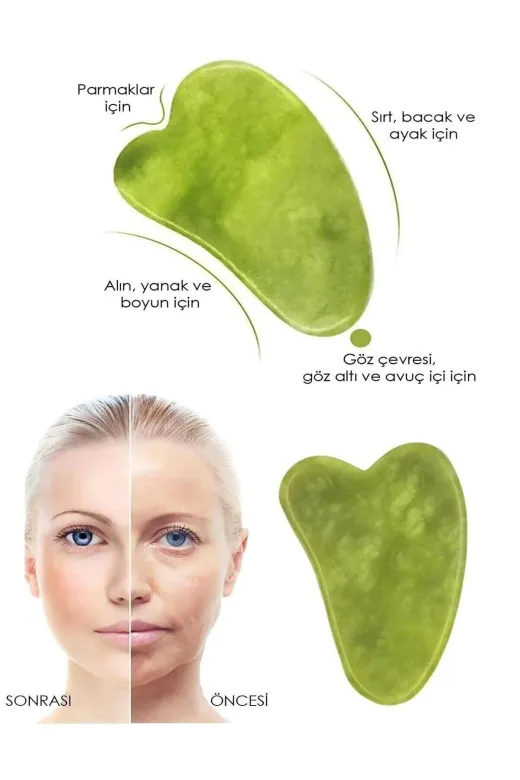 MEKs MEKsMDKL0006 Orijinal Yeşim Taşı Gua Sha Yüz Ve Vücut Yenileme Ve Masaj Aleti Gerçek Yeşim Taşı
