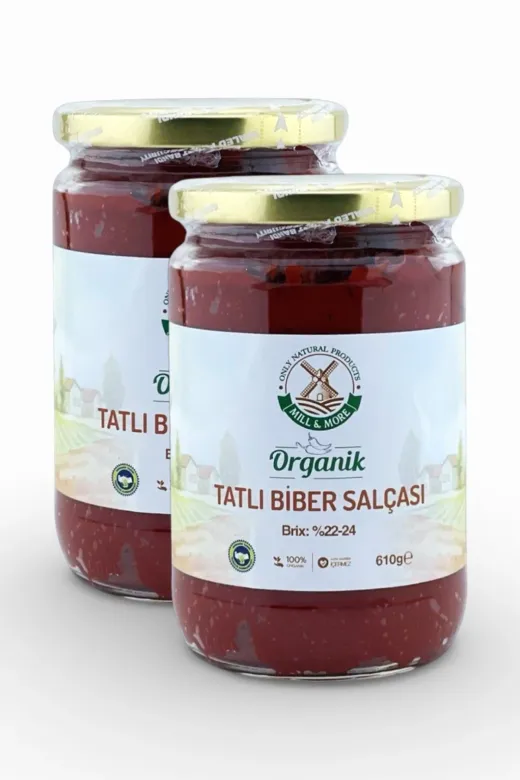 Mill & More Only Natural Products MM-8684438220760 Yeni Mahsul 2'li Organik Tuzsuz Tatlı Biber Salçası 610 G