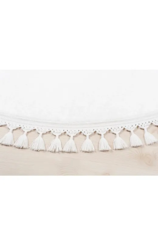 Minas Home HN5001 Yuvarlak Comfort Puffy Ponpon Saçaklı Peluş Halı Beyaz Mns