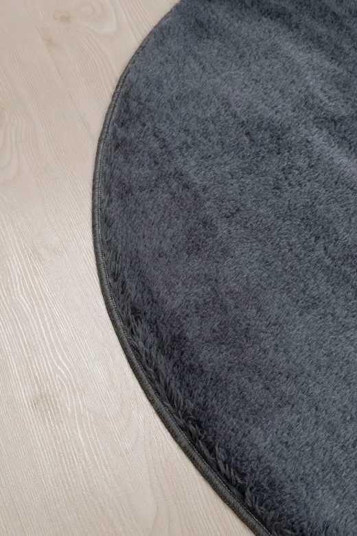 Minas Home -M1001B Yuvarlak Antrasit Puffy Peluş Post Halı Mns