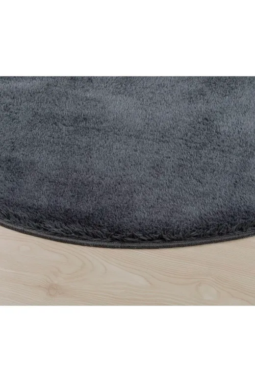 Minas Home -M1001B Yuvarlak Antrasit Puffy Peluş Post Halı Mns