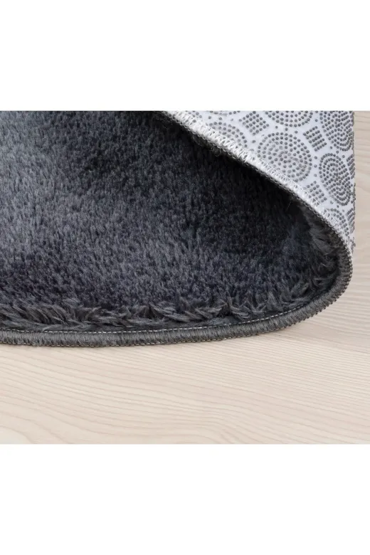 Minas Home -M1001B Yuvarlak Antrasit Puffy Peluş Post Halı Mns