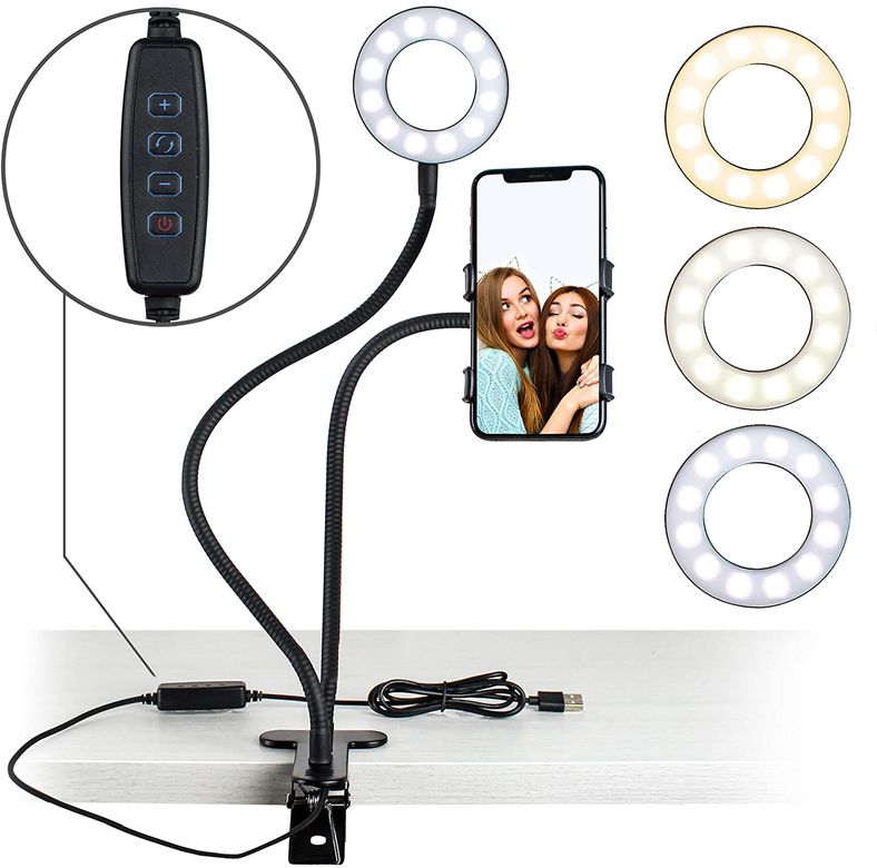 Mini 3,5 Inç Taşınabilir Selfie Led Daire Işığı Klipsli Cep Telefonu Tutuculu Makyaj Fotoğraf Stüdyosu
