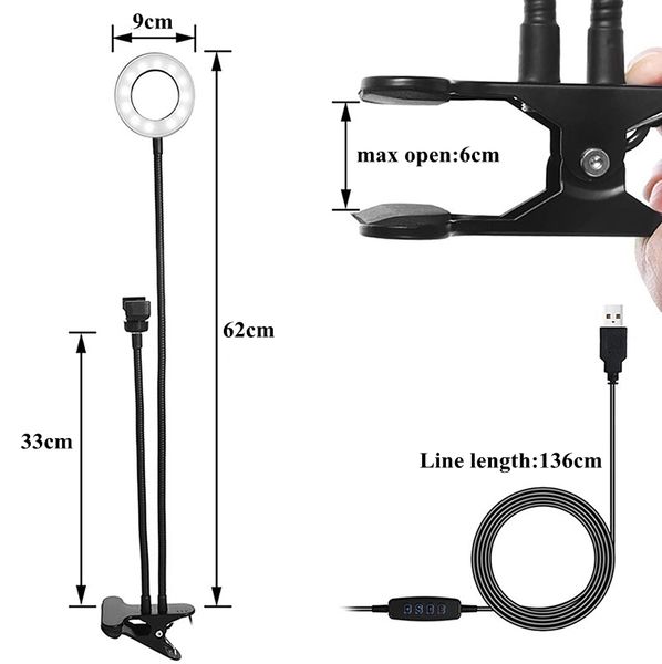 Mini 3,5 Inç Taşınabilir Selfie Led Daire Işığı Klipsli Cep Telefonu Tutuculu Makyaj Fotoğraf Stüdyosu