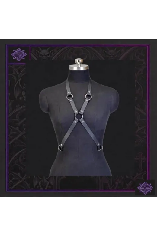 MİRİMORO zincir4 Kadın Siyah Deri Şeritli Metal Halkalı Harness Göğüs Aksesuarı Ve Zincirli Bel Kemeri Kombini