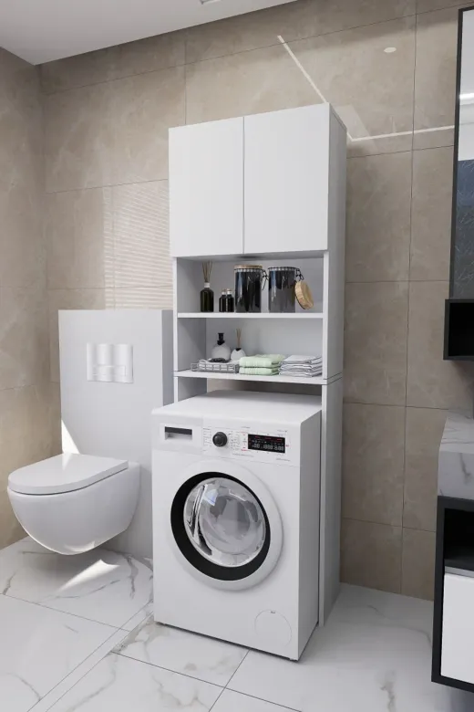 Mirobi MRB-LK-ÇMŞR-MNK-DLB Luka Çamaşır Makinesi Üstü Çok Amaçlı Banyo Dolabı Kapaklı Ve Raflı, Depolama Alanı, Modern T