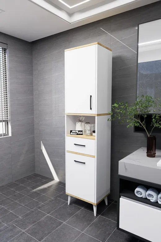 Mirobi MRB-LL-MTFK-DLP Lula Çok Amaçlı Dolap Banyo Dolabı Kirli Çamaşır Sepeti Dolabı Beyaz