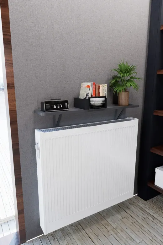 Mirobi MRB-SRVL-KLFR-RF-100 Soravel Petek Üstü Uçan Raf Dresuar Kalorifer Peteği Rafı 100 X 18 Cm Antrasit