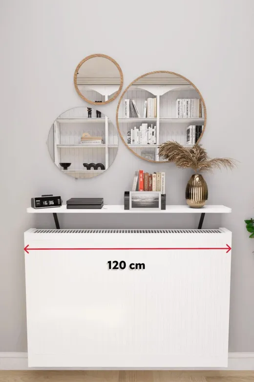Mirobi MRB-SRVL-KLFR-RF-120 Soravel Petek Üstü Uçan Raf Dresuar Kalorifer Peteği Rafı 120 X 18 Cm Beyaz